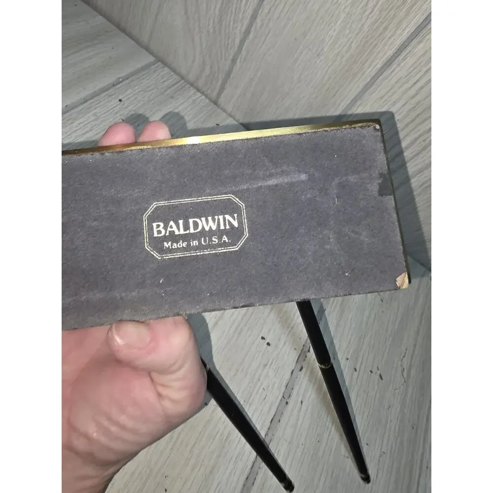 Vtg Baldwin Brass Double Pen Desk Office Set Holder Decor USA Made MCM